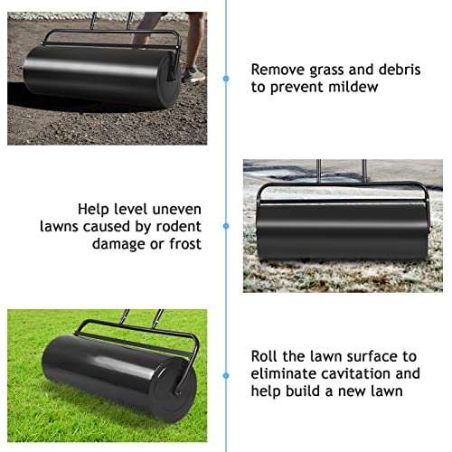 Goplus Lawn Roller, Push/Pull/Tow Behind Water/Sand Filled Steel Sod Drum Roller with U-Shaped Handle, Yard Roller for Garden Backyard Grass, 17 Gallon/63 L, 36