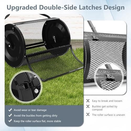 Goplus 24 inch Compost Spreader for Lawn, Lightweight Metal Mesh Lawn Roller Double Side Latches for Topdressing & Seedling, Fertilizer Topsoil Peat Moss Spreader Roller, Garden Yard Care (Black)
