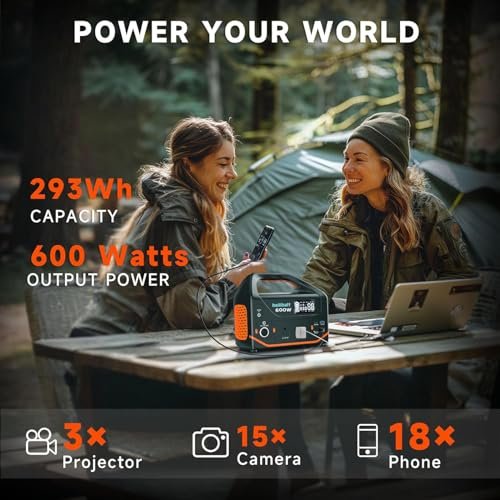 Bailibatt Portable Power Station 600W,293Wh Portable Generator for Home Use, Quiet Generator for Camping Travel Emergency CPAP Survival Backup Outdoor Apartment,100W PD & 110V Pure Sine Wave AC Outlet