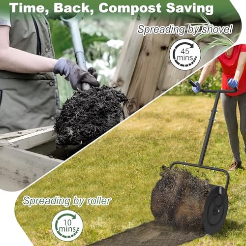 Compost Spreader, 18 Inch Roller Peat Moss Lawn Spreader with U Shaped Handle,Heavy Duty Top Soil Fertilizer Spreading Tool for Planting Seeding Lawn Garden Care, Light Weight Metal Mesh Manure Roller