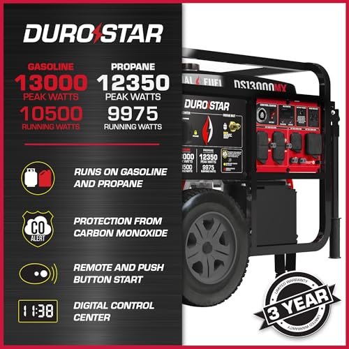 DuroStar DS13000MX 13,000-Watt 500cc Dual Fuel Portable Generator