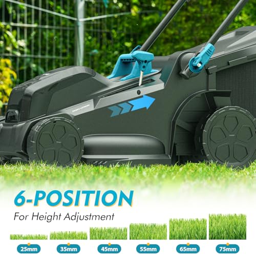 16 inch Electric Lawn Mower, 2x20V Cordless Mower, 6-Position Cutting Height Adjustment with 2x4.0Ah Batteries & Dual Charger