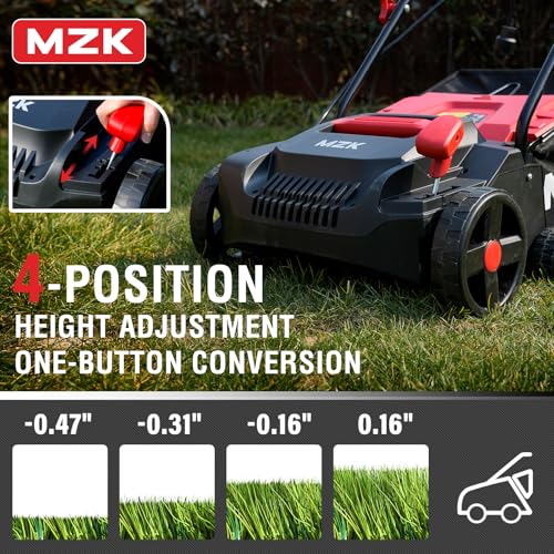 MZK 13-inch 13-Amp 2-in-1 Electric Dethatcher and Scarifier w/Removeable 4-Position Height Adjustment,Lawn dethatcher w/8-Gallon Thatch Collection Bag,Keep Lawn Health