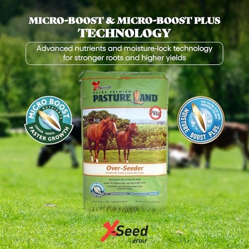 X-Seed Land Over-Seeder Pasture Forage Seed Mix, Endophyte Free for Healthier Livestock Grazing, Clover Food Plot Orchardgrass Perennial Planting Micro Boost Seed for Faster Growth, 25 lb Bag - Green