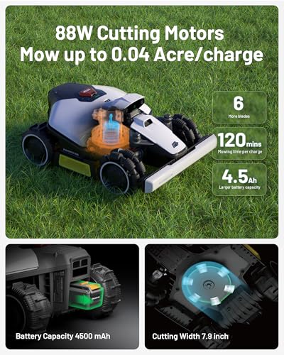 Mammotion LUBA Mini AWD 800H Robot Lawn Mower with 4G, Reception 0.2 Acre, Max. 0.25 Acre, All-Wheel-Drive for 80% Slope, UltraSense AI Vision+RTK Auto-Mapping, Cutting Height 2.2