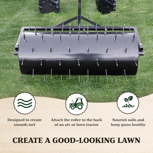 Yard Tuff Drum 36 Inch Wide Behind Lawn Mower ATV Yard Grass Aerator Roller with 78 Steel Spikes and 24 Gallon Water Holder for Gardening