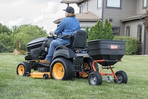 Agri-Fab 45-0547 185 lb. Tow-Behind Lawn & Garden Broadcast Spreader for Seed,Fertilizer,Salt,Ice Melt; Easy to use Flow Control from Seat of Riding Lawn Mower
