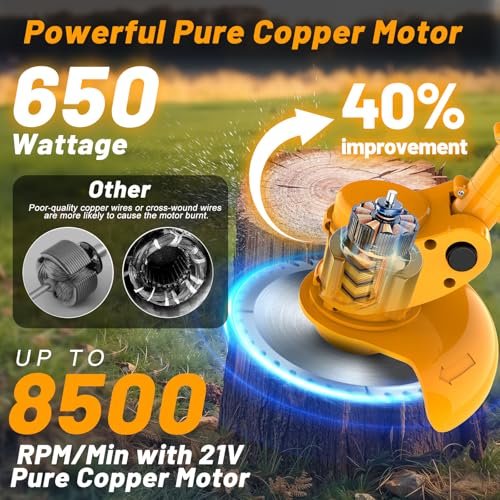 Electric Weed Wacker Cordless Weed Eater Battery Powered 21V, 4-in-1 Brush Cutter/String Trimmer/Grass Trimmer/Lawn Mower, 6 inch Lightweight Edger Stringless Weed Trimmer with Wheel & Blade,2 Battery