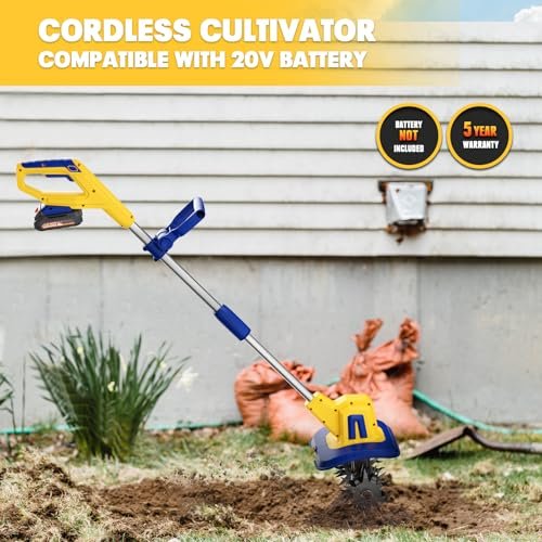 Cordless Tiller Cultivator Compatible with Dewalt 20V Battery(Tool Only), Electric Garden Tiller w/270 RPM, 48 Steel Tines, 8.7
