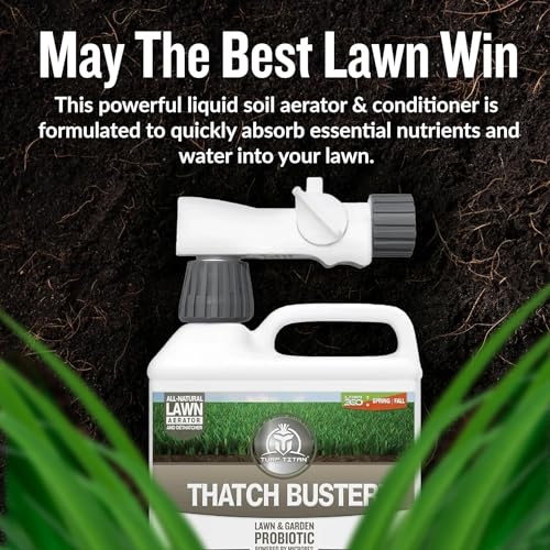 Turf Titan Thatch Buster All-Natural Lawn Aerator & Grass Dethatcher - Liquid Soil Loosener & Conditioner for Green Grass (1 Gallon), Healthy Soil in 45 Days - Enhance 1,000 Sq Ft with 4 oz