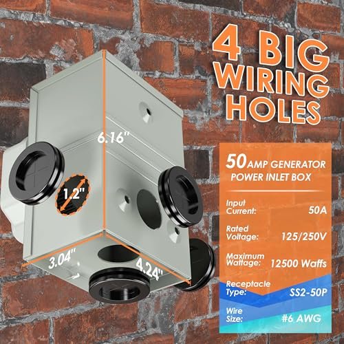 CircleRiver UL Listed 50 Amp 25FT Generator Cord and Power Inlet Box Combo Kit NEMA 14-50P Male to SS2-50R STW 6/3+8/1 AWG 125/250V Twist Locking with Inlet Box for Generator to House