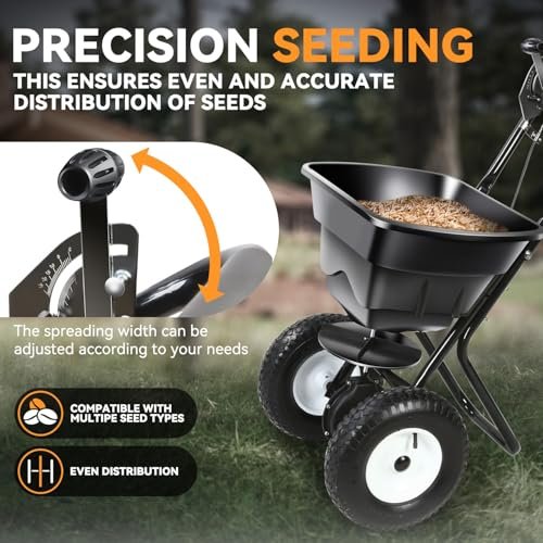 Auto Dynasty Walk-Behind Broadcast Spreader, 80LBS Capacity Fertilizer Seed Spreader for Salt, Ice Melt, Grass Seed, Lawn and Garden Seeder, Black