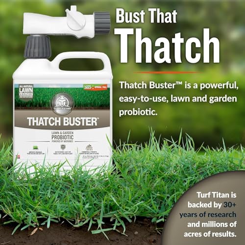 Turf Titan Thatch Buster All-Natural Lawn Aerator & Grass Dethatcher - Liquid Soil Loosener & Conditioner for Green Grass (1 Gallon), Healthy Soil in 45 Days - Enhance 1,000 Sq Ft with 4 oz