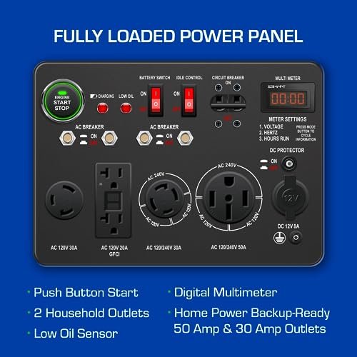 DuroMax XP13000EH 13,000-Watt Dual Fuel Portable Generator - Gas & Propane, Electric Start, Whole Home Backup Power, Transfer Switch Ready, RV & Emergency Ready