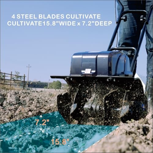 Weeconaco 40V Cordless Tiller Cultivator,16 Huge SteelTines Garden Tiller,8.6 inch Wide BatteryPowered Garden Cultivator,(2 4AH Battery andCharger Included)
