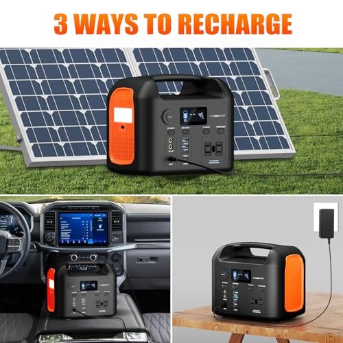 Portable Power Station, 600W (1200W Peak) 299Wh LiFePO4 Solar Generator Pure Sine Wave 110V AC Car Outlets PD 60W QC3.0 Backup Power Supply Bank for Camping, Blackout, CPAP