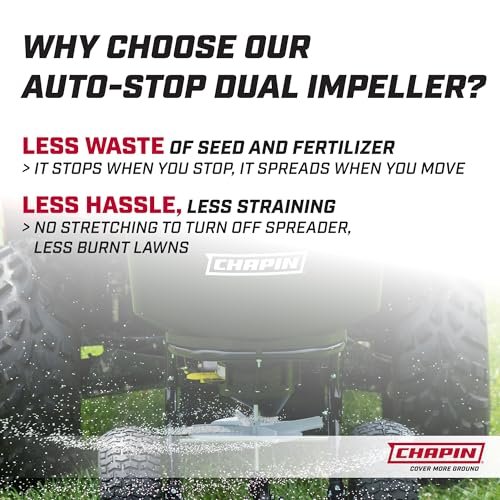 Chapin 8622B Made in The USA 2.2 Cubic feet Tow and Pull Behind Spreader with Auto-Stop Dual Impeller That Stops When Not Moving, Designed for Farm and Tough Terrain, Hitch Pins, Black
