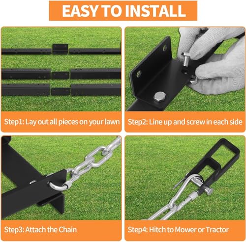 OLIPIC Drag Harrow - Driveway Pull Behind Lawn Leveling Rake Grader - Tow Behind Lawn Tractor Attachments for ATV, UTV, Or Mower - Heavy Gauge Powder Coated Welded Steel,6FT
