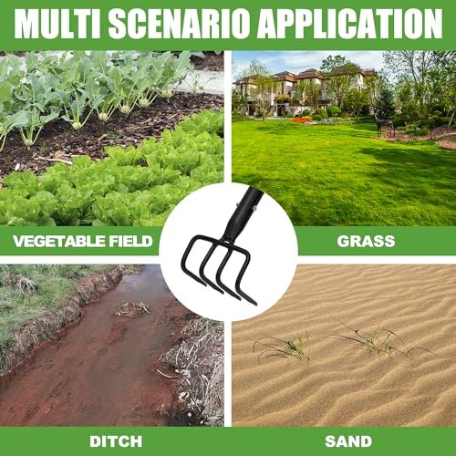 BARAYSTUS Long Hand Cultivator, Carbon Steel & Stainless Steel Tiller Cultivator, Garden Cultivator with Telescopic Handle and Soft Handle Cover, Hand Tiller for Digging Loosening Weeding