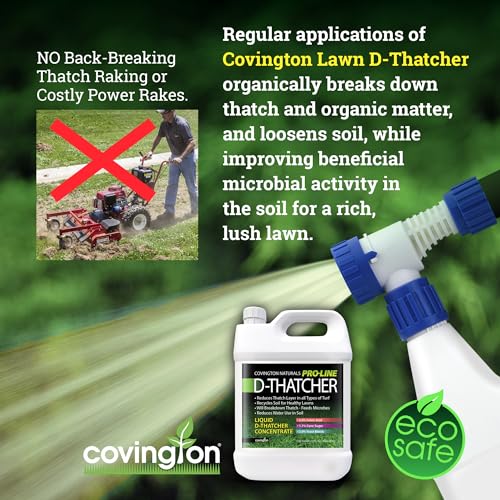 Covington PRO-LINE D-Thatcher Liquid Dethatcher (1 Gal) – Lawn Thatch Remover & Soil Softener, Grass Clipping Breakdown for Healthy Lawns & Gardens – Dethatcher and Aerator, Safe for Kids & Pets
