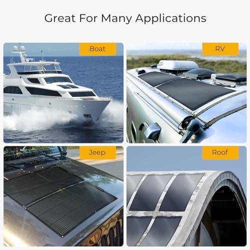 BougeRV Arch 200 Watts Fiberglass Flexible Solar Panel, Portable Bendable 12 Volts 10BB Mono Cell for RV Camping Home Boat Marine Curve Surface Black