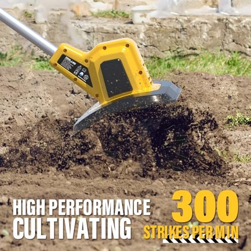 20V Cordless Electric Tiller, 9-Inch Garden Cultivator 360RPM Battery Powered Rototiller Portable Lightweight Efficient Tilling Includes 4.0Ah Battery and Charger