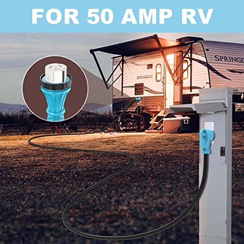 CircleCord UL Listed 50 Amp 50 Feet RV/Generator Cord with Locking Connector, Heavy Duty 6/3+8/1 Gauge STW Wire, 14-50P Male and SS2-50R Twist Locking Female for RV Camper and Generator to House
