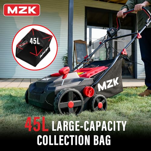 MZK 15-inch 13-Amp 2-in-1 Electric Dethatcher and Scarifier w/Removeable 5-Position Height Adjustment,Lawn dethatcher w/12-Gallon Thatch Collection Bag,Keep Lawn Health