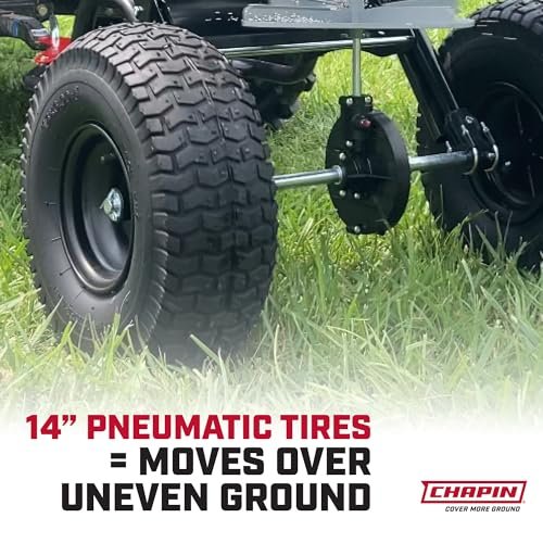 Chapin 8622B Made in The USA 2.2 Cubic feet Tow and Pull Behind Spreader with Auto-Stop Dual Impeller That Stops When Not Moving, Designed for Farm and Tough Terrain, Hitch Pins, Black