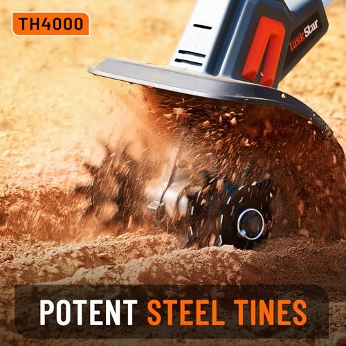 Cordless Tiller for Gardening 360 RPM Rototiller TH4000 Cultivator TaskStar Electric Garden Tiller Battery Powered Total 4000mAh,48 Heavy-Duty Steel Tines for Smooth Ground Breaking,Tending,Composting