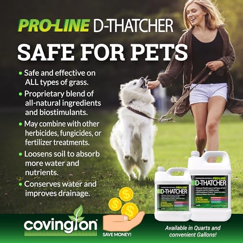 Covington PRO-LINE D-Thatcher Liquid Dethatcher (1 Gal) – Lawn Thatch Remover & Soil Softener, Grass Clipping Breakdown for Healthy Lawns & Gardens – Dethatcher and Aerator, Safe for Kids & Pets