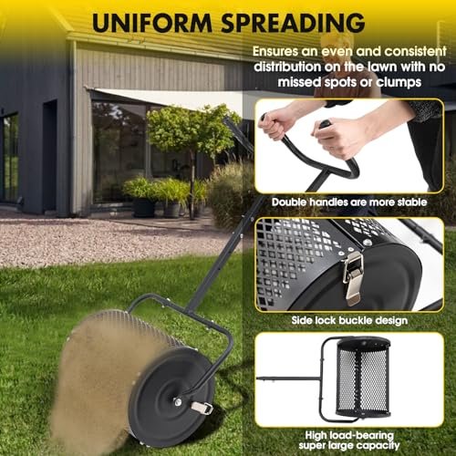 Fayesioal Compost Spreader for Lawn,16.5 Inch Fertilizer Spreader with Adjustable Double Handle Grass Seed Spreader for Planting Seeding Heavy Duty Metal Mesh Grass Seed
