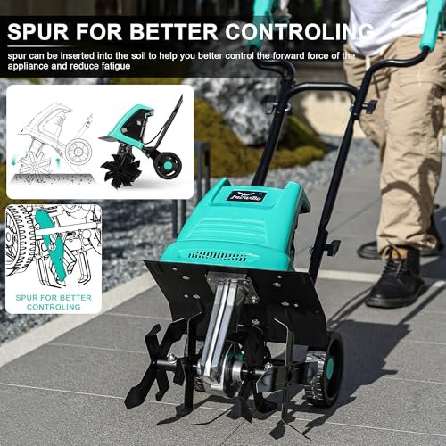 IncwBo Electric Rototiller Garden Tiller 12 Inch Tilling Width 8-Inch Electric Tiller 10.5 Amp Tiller Cultivator for Garden Yard