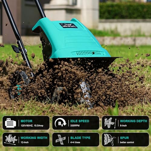 IncwBo Electric Rototiller Garden Tiller 12 Inch Tilling Width 8-Inch Electric Tiller 10.5 Amp Tiller Cultivator for Garden Yard
