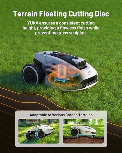 Mammotion YUKA 2000 Robot Lawn Mower with Sweeper Kit, Ultrasense AI Vision & RTK Antenna, Auto Mapping & App Control,45% Slope Capability,Wireless Perimeter,Dual Cutting Discs, Up to 20 Mowing Zones