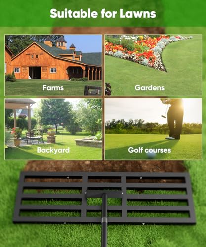 Tigerden Lawn Leveling Rake 36x10 inch, Heavy Duty Lawn Leveler Tool with 77” Adjustable Long Handle, Powder-Coat Steel Garden Rake, Ground Leveler for Yard Smoothing Soil Grass Dirt Sand, Black