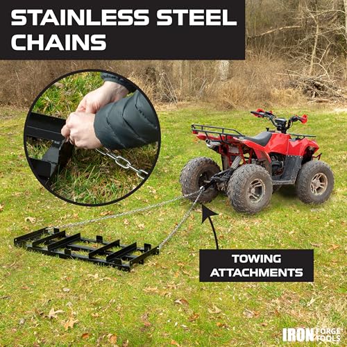 Iron Forge Tools Drag Harrow - Driveway Pull Behind Grader - Lawn Tractor Attachments for Tractor, ATV, UTV, Mower, ATV - 4 Feet Heavy Gauge Welded Steel - Powder Coated - Black