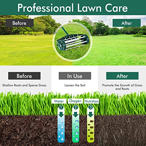 Happytools Rolling Lawn Aerator, Grass Dethatching Manual Aeration Tool with 50 Inch Handle & Fender, Gardening Lawn Care Aerators for Yard Garden Lawn
