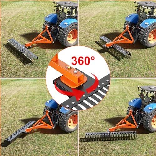 GarveeTech 5 Ft Landscape Rock Rake, 3 Point Tractor Rake with 2