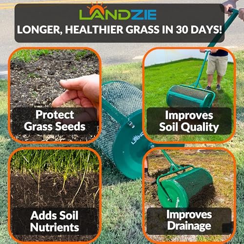 LANDZIE - The Original 24 Inch Compost and Peat Moss Spreader Roller - Top Soil, Sand, Manure, Mulch, Top Dressing Lawn and Garden Spreader