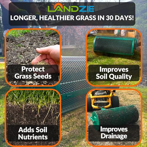 LANDZIE Lawn & Garden Spreaders - 36 Inch Heavy Duty Metal Mesh Basket Push/Tow Spreader - Compost, Peat Moss, Top Soil, Mulch - Durable Lightweight Multi-Purpose Yard Care Equipment - Manure Spreader