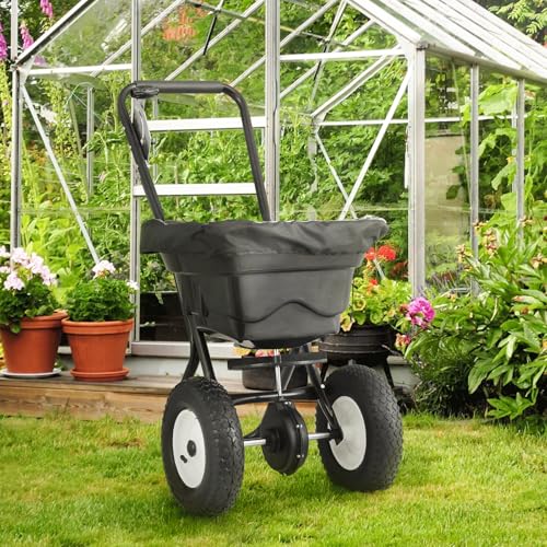 MoNiBloom 80 lb Walk-Behind Broadcast Spreader for Fertilizer, Grass Seed, Salt & Ice Melt, Heavy Duty Lawn, Garden & Farm Seeder with Rain Cover, Durable Design for Yards, Fields & Uneven Terrain