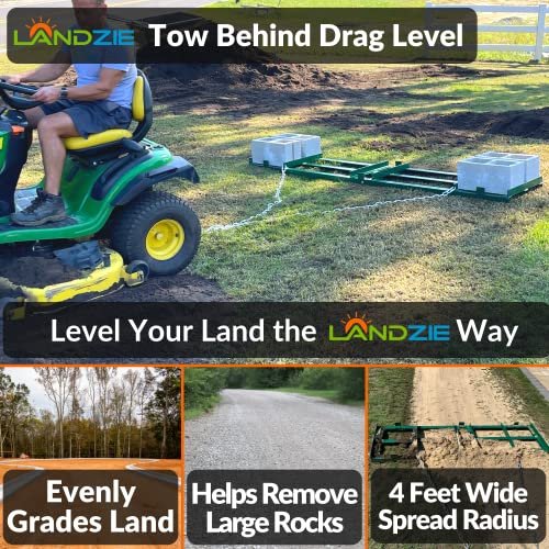 LANDZIE 4FT Drag Harrow Driveway Grader, 52 LB Heavy-Duty Tow-Behind Lawn Rake, Gravel Driveway Drag, Lawn Leveling, Landscape, and Power Rake for Land Leveling