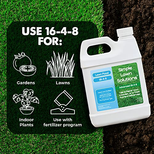 Advanced 16-4-8 Lawn Fertilizer - Liquid Lawn Food Spring & Summer Concentrated Spray - Any Grass Type- Fish and Seaweed Kelp- Balanced NPK - Simple Lawn Solutions (1 Quart)