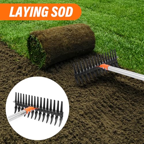 DigiGlow 57-Inch Thatch Rake - Professional Dethatcher & Soil Aerator with 15