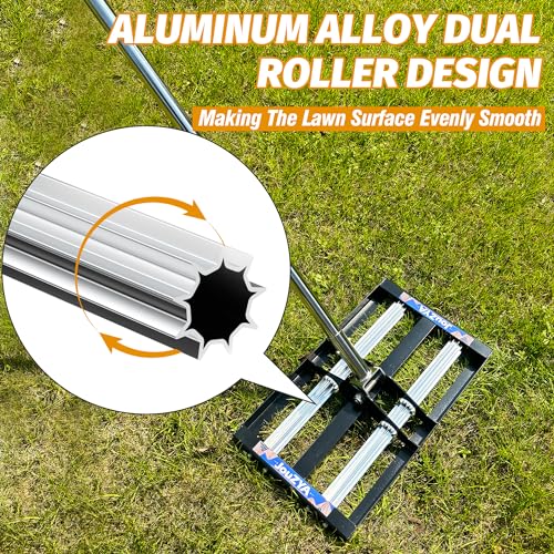 Updated Lawn Leveling Rake with Aluminum Rollers, Stainless Steel 17