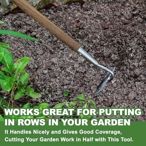 Haliaeetus Gardening Hoe, 58'' Long Handle Garden Hoe for Standing to Remove Weeds, Flat Edge Garden Hoe for Pulling Up Deep Rooted Weeds, Stainless Steel Compact Weed Hoe for Weeding Between Seedling