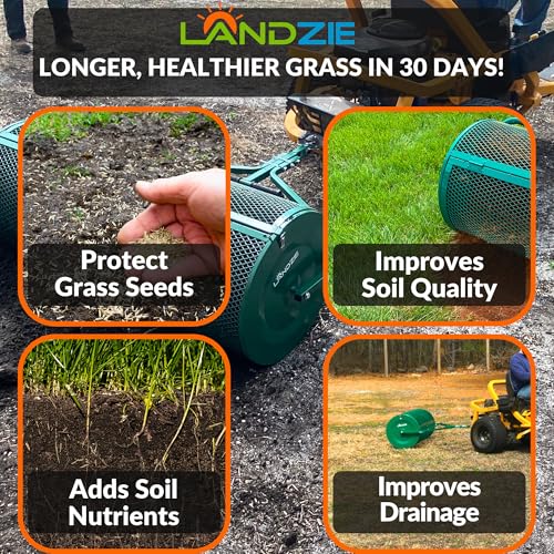 LANDZIE Lawn & Garden Spreaders - 44 Inch Heavy Duty Metal Mesh Basket Push/Tow Spreader - Compost, Peat Moss, Top Soil, Mulch - Durable Lightweight Multi-Purpose Yard Care Equipment - Manure Spreader