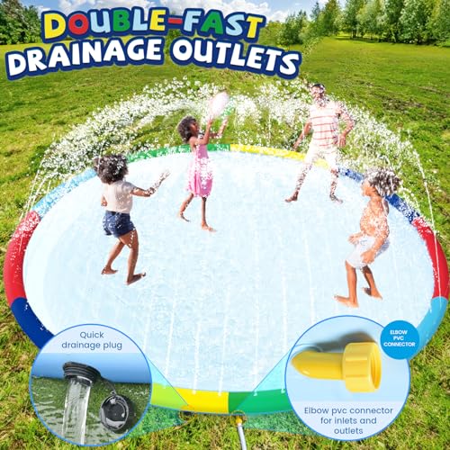 ODOSOLA 16ft Large Splash Pad for Kids Ages 4-8, Non-Slip Baby Splash Pads for Toddlers, Oversized Kids Sprinklers for Yard, Heavy Duty Kid Pools Water Toys for Outdoor Family, Friends Summer Fun