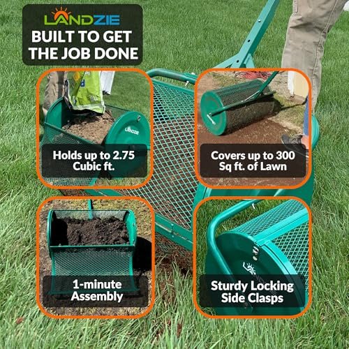 LANDZIE - The Original 24 Inch Compost and Peat Moss Spreader Roller - Top Soil, Sand, Manure, Mulch, Top Dressing Lawn and Garden Spreader